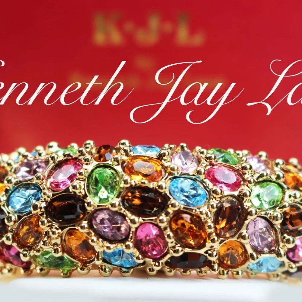 Vintage Kenneth Jay Lane Bejeweled Bangle Bracelet - Picture 7 of 8